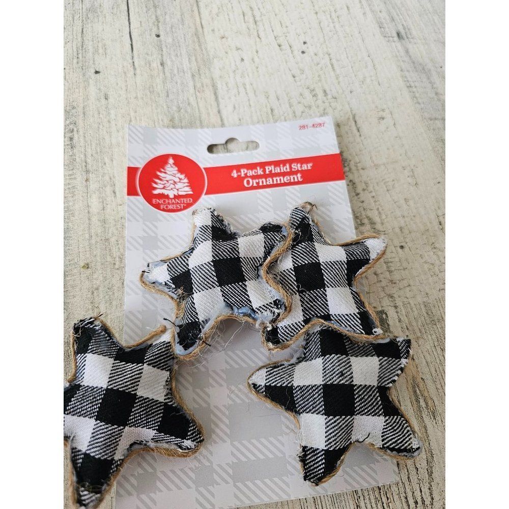 Enchanted Forest plaid star mini ornament set Xmas tree lightweight - Picture 2 of 5